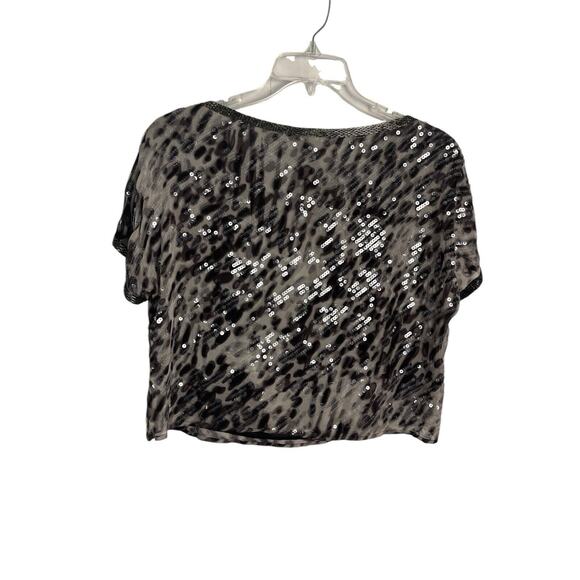 BCBGMAXAZRIA BLACK COMBO CHIFFON SEQUIN TOP Blouse SIZE Medium EUC - Picture 7 of 7